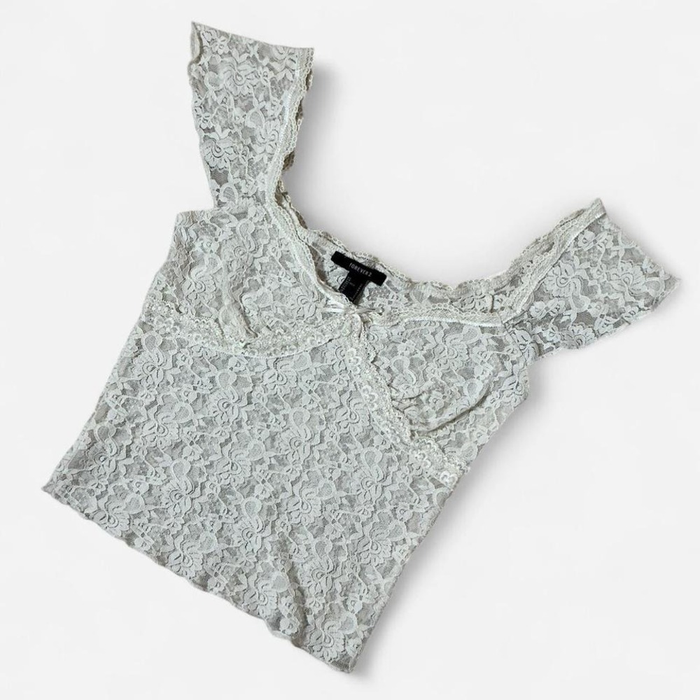 Forever 21 Babydoll White Lace Square Neck Cropped Cottagecore Fairy Top